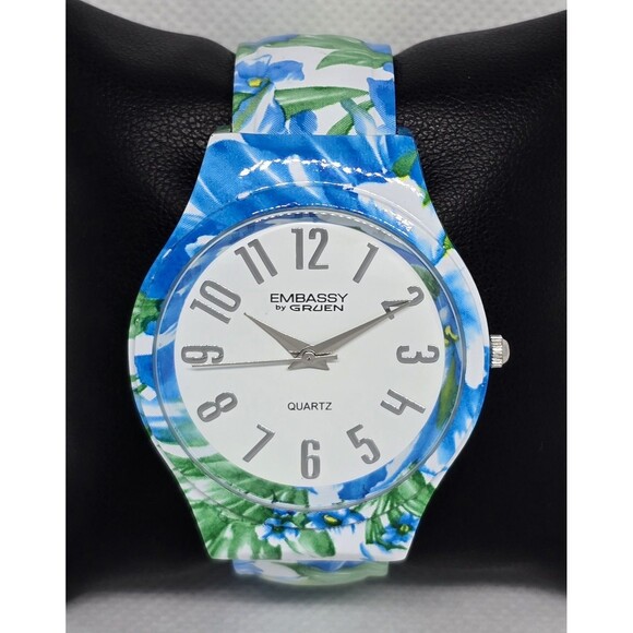 Accessories - Women's Embassy by Gruen Trendy Floral Blue Green Cuff Bracelet Watch 11